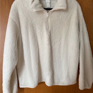 Womens Ivory Quarter-Zip Sherpa Pullover
